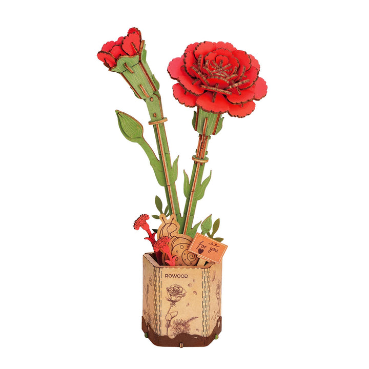 3D Wooden Flower Puzzle: Red Carnation