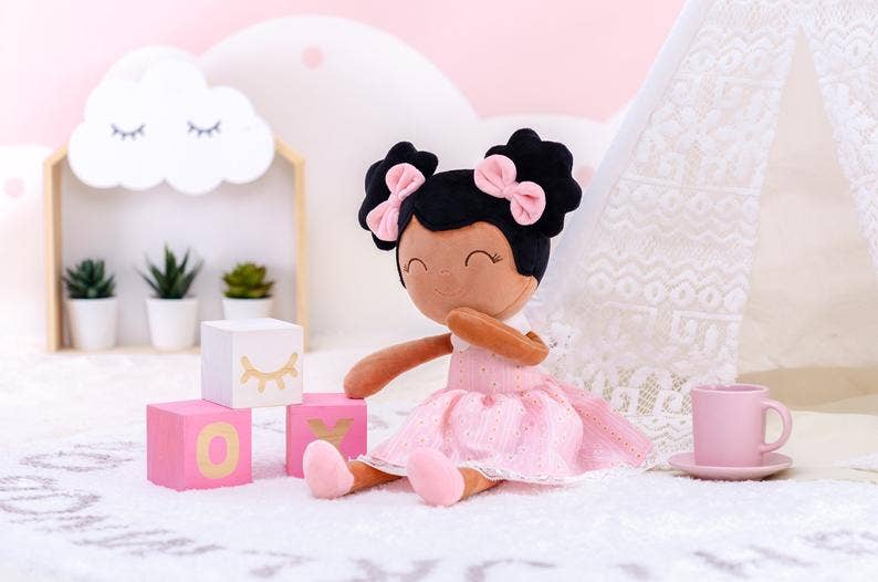 Plush Doll w/Light Pink Dress - Brown Skin tone w/Curly hair Children's Museum Houston Plush Doll w/Light Pink Dress - Brown Skin tone w/Curly hair Children's Museum Houston