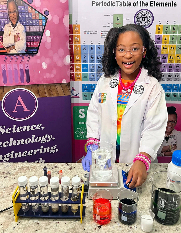 Youth STEM Lab Coat with Safety Glasses & Team Genius Squad Logo: White / L