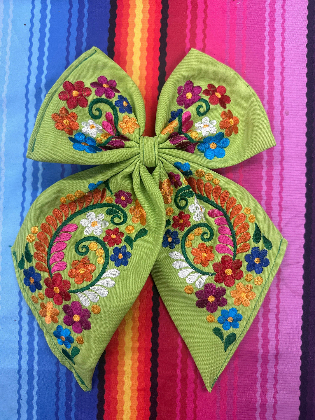 Floral Embroidered Hair Bows: Hot pink