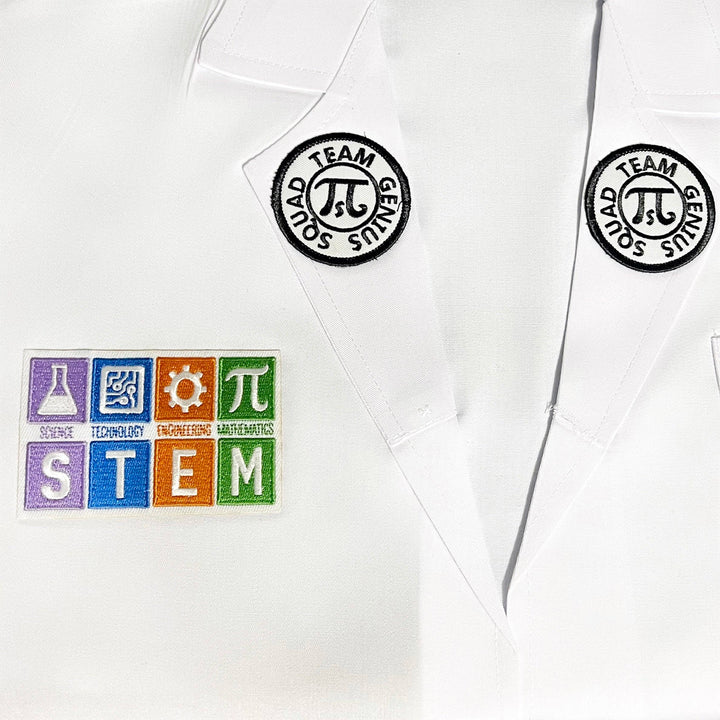 Youth STEM Lab Coat with Safety Glasses & Team Genius Squad Logo: White / XL
