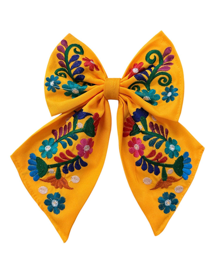 Floral Embroidered Hair Bows: Hot pink