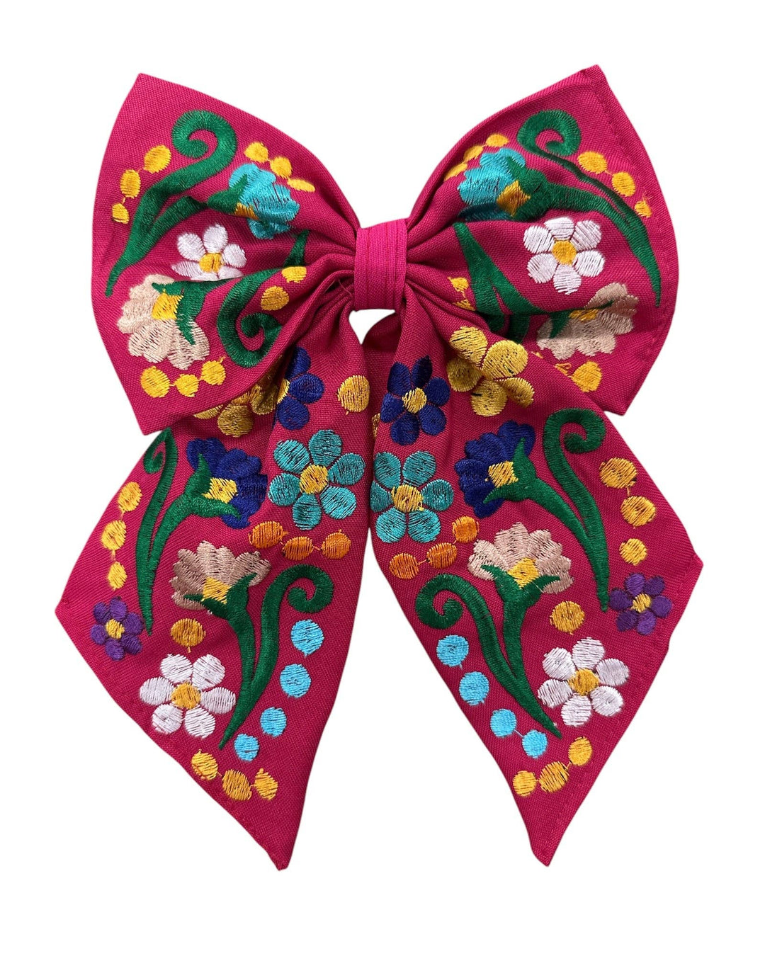 Floral Embroidered Hair Bows: Hot pink