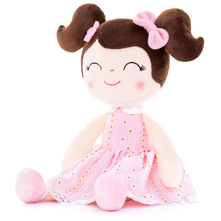 Light Pink Plush Doll With Dark Brown Hair