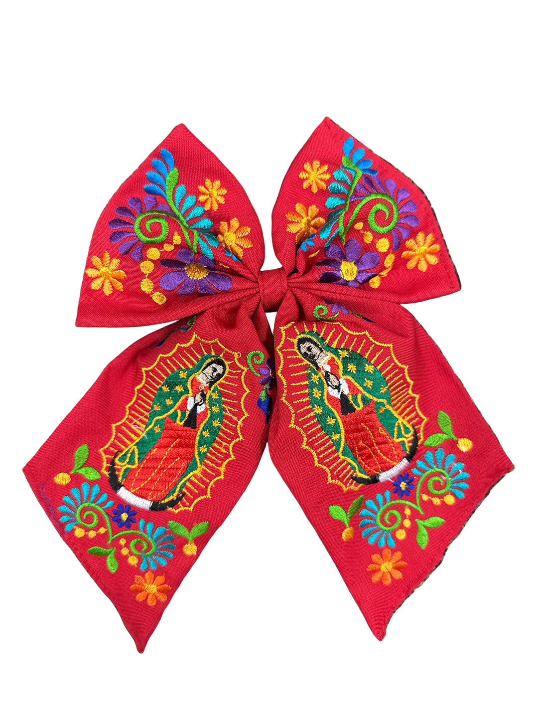 Lady of Guadalupe Embroidered Hair Bows: White