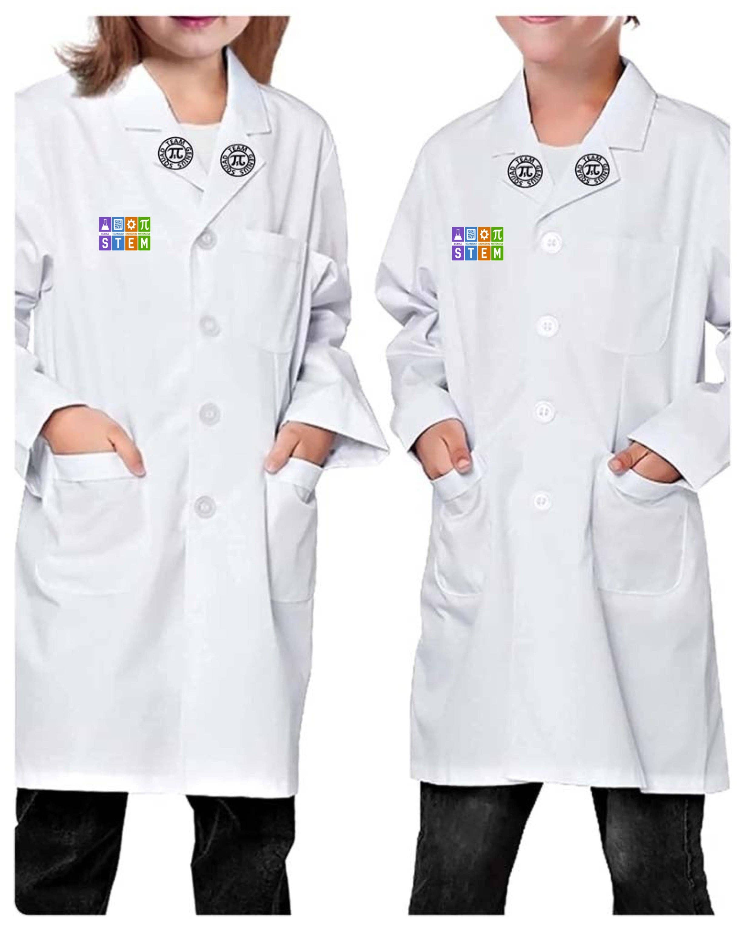 Youth STEM Lab Coat with Safety Glasses & Team Genius Squad Logo: Whit ...
