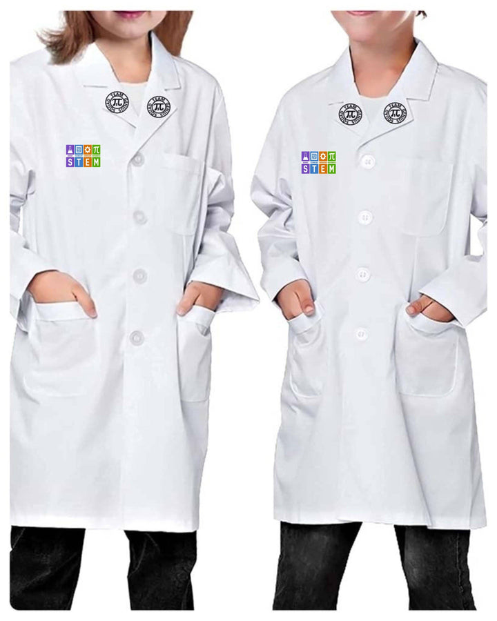 Youth STEM Lab Coat with Safety Glasses & Team Genius Squad Logo: White / L