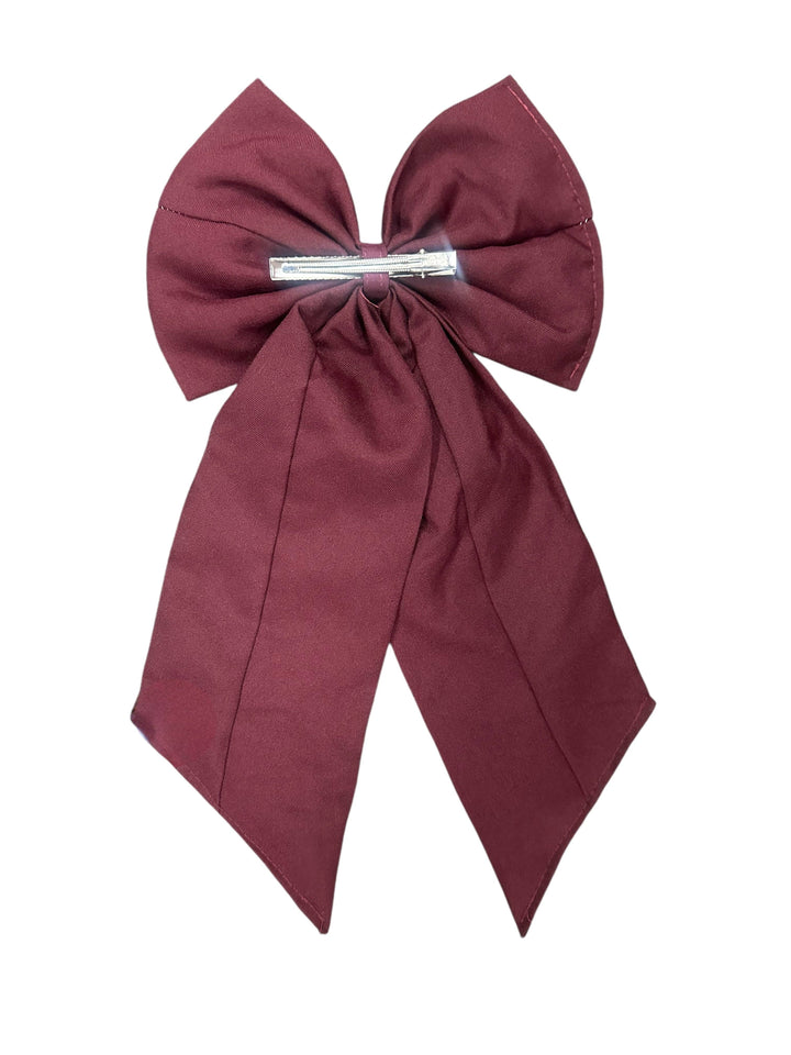Maroon White Embroidered Hair Bow
