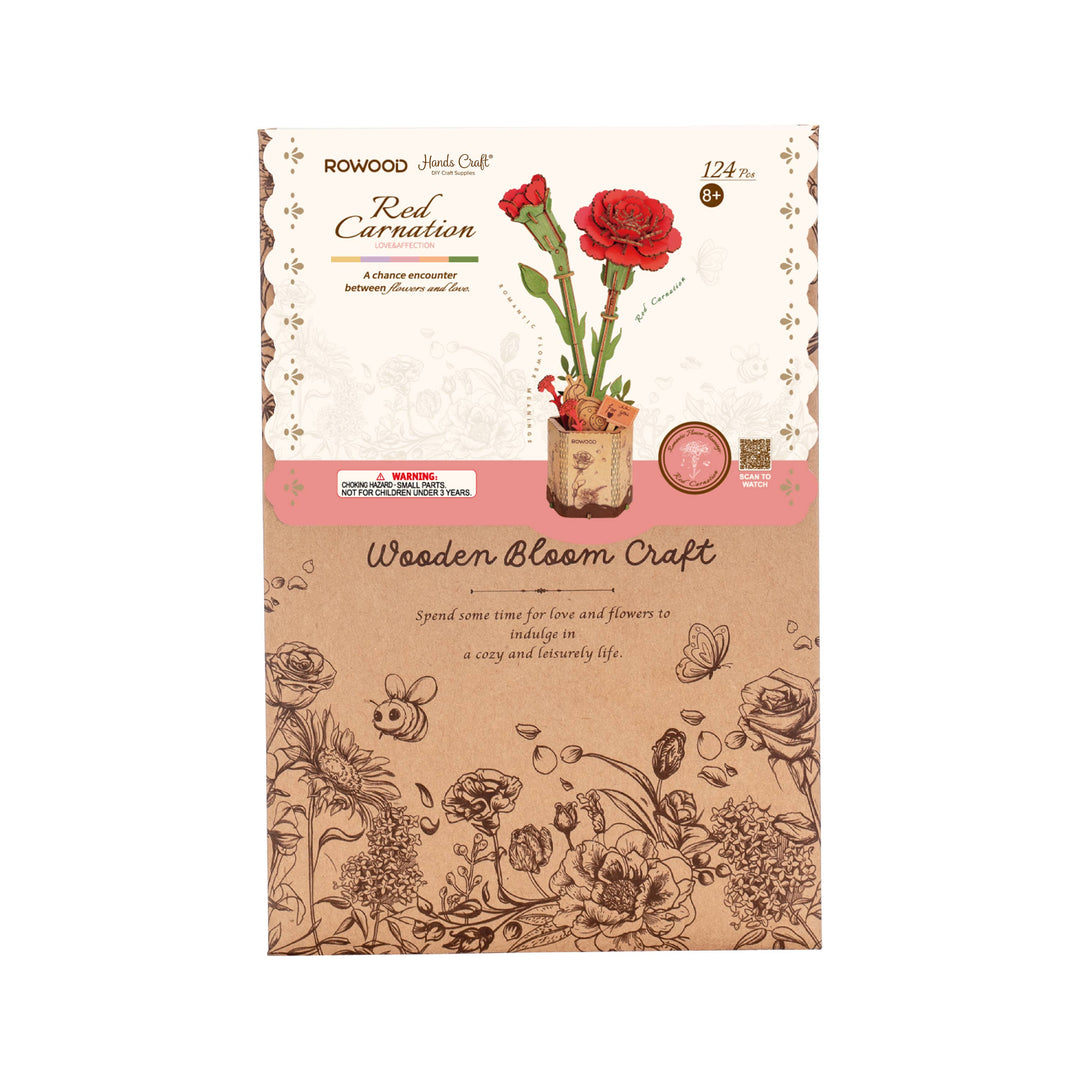 3D Wooden Flower Puzzle: Red Carnation