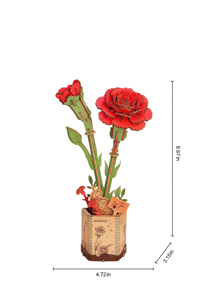 3D Wooden Flower Puzzle: Red Carnation