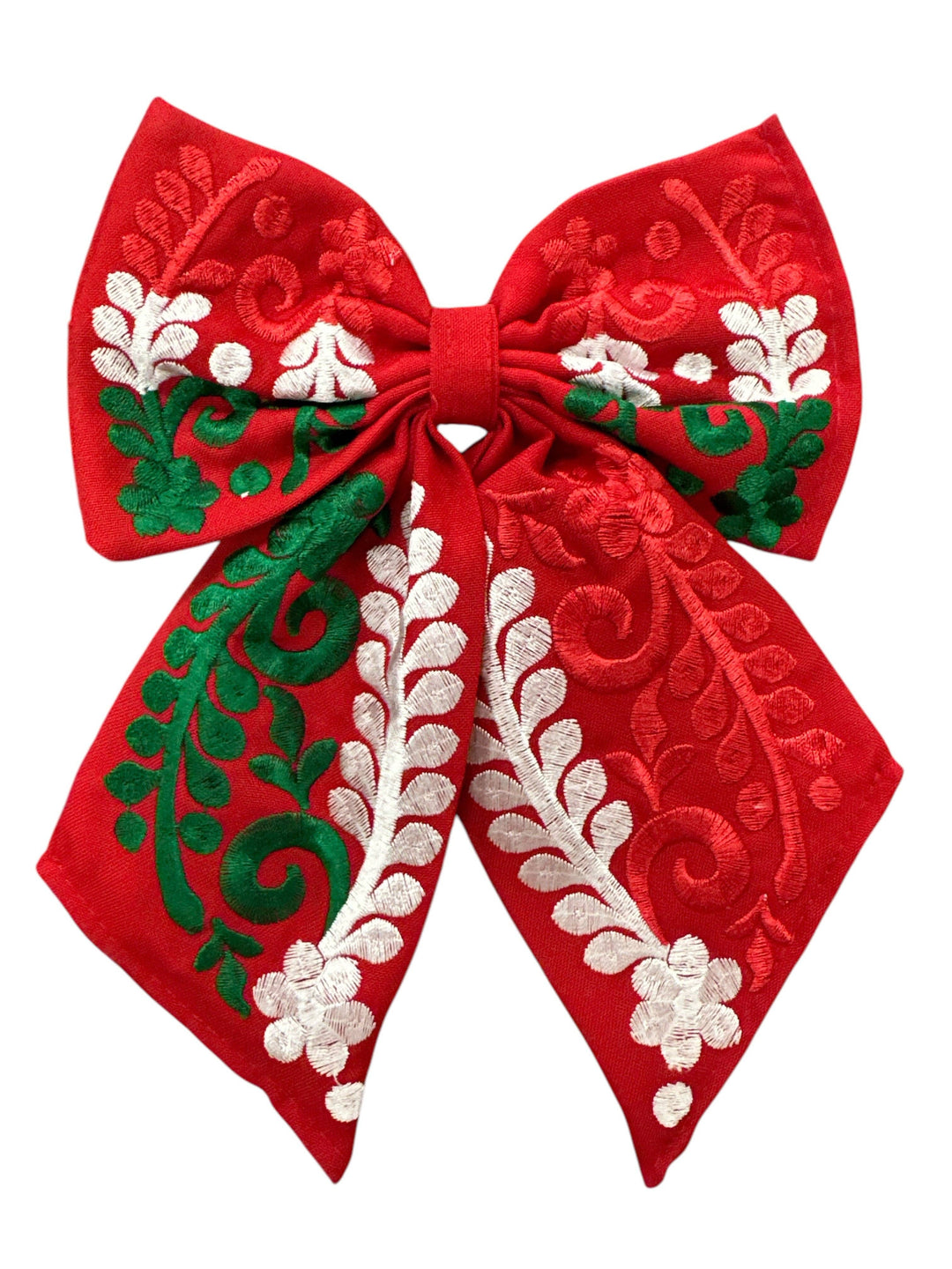 Tricolor Floral Embroidered bow: Black