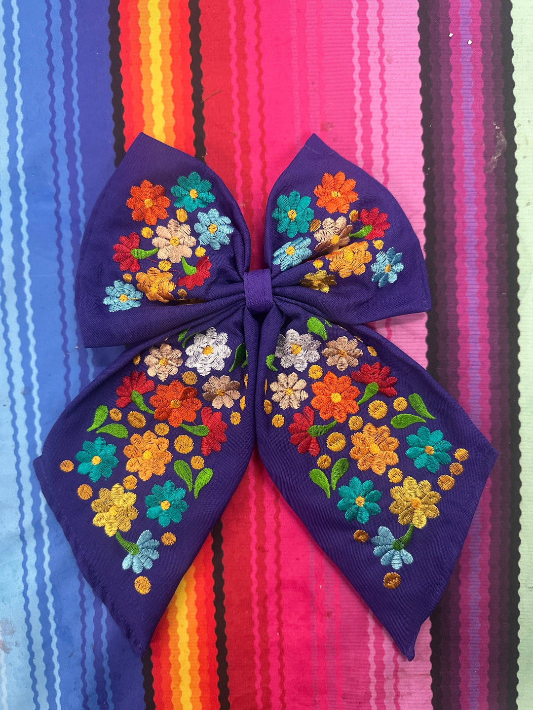 Floral Embroidered Hair Bows: Hot pink