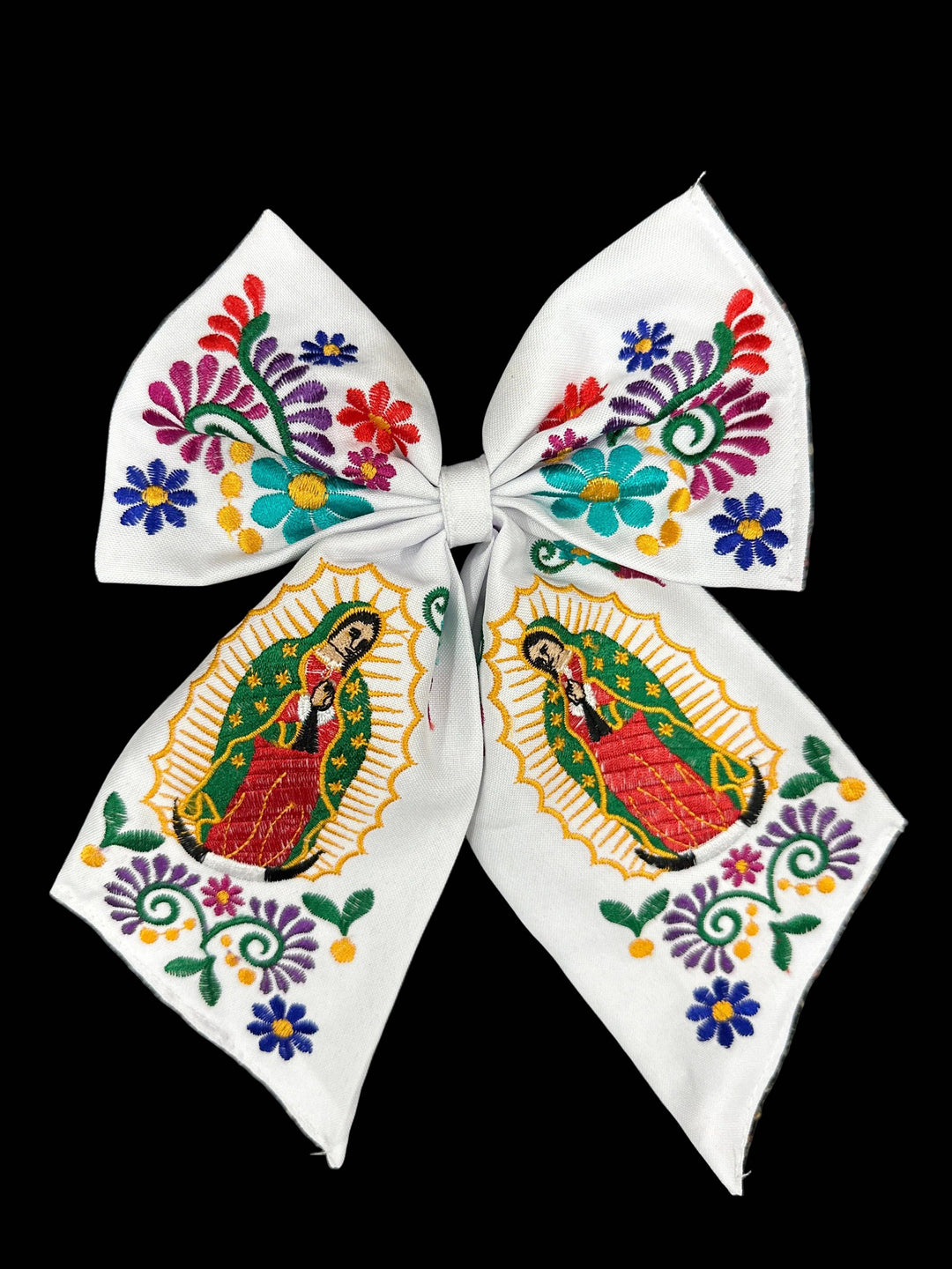 Lady of Guadalupe Embroidered Hair Bows: Black