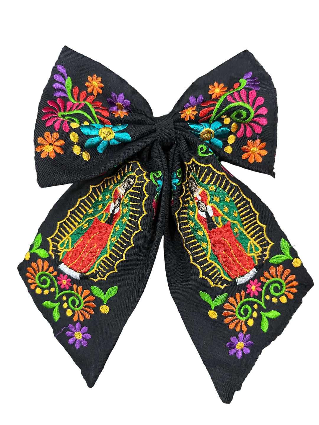 Lady of Guadalupe Embroidered Hair Bows: White