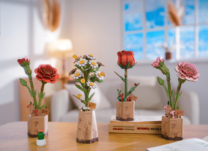 3D Wooden Flower Puzzle: Red Carnation
