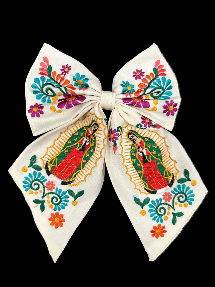 Lady of Guadalupe Embroidered Hair Bows: Red