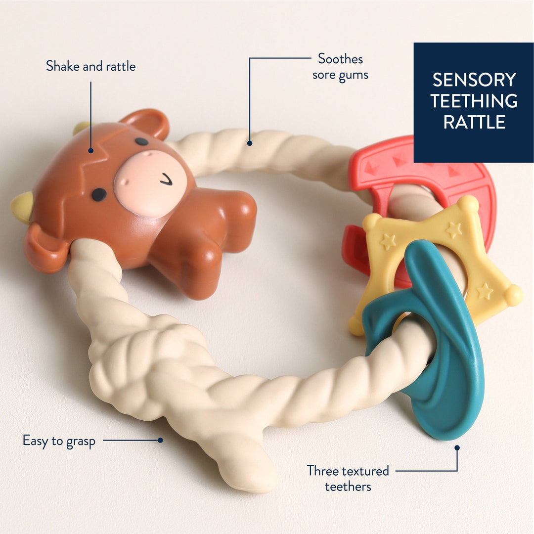 Ritzy Rattle™ Silicone Teether Rattles: Highland Cow