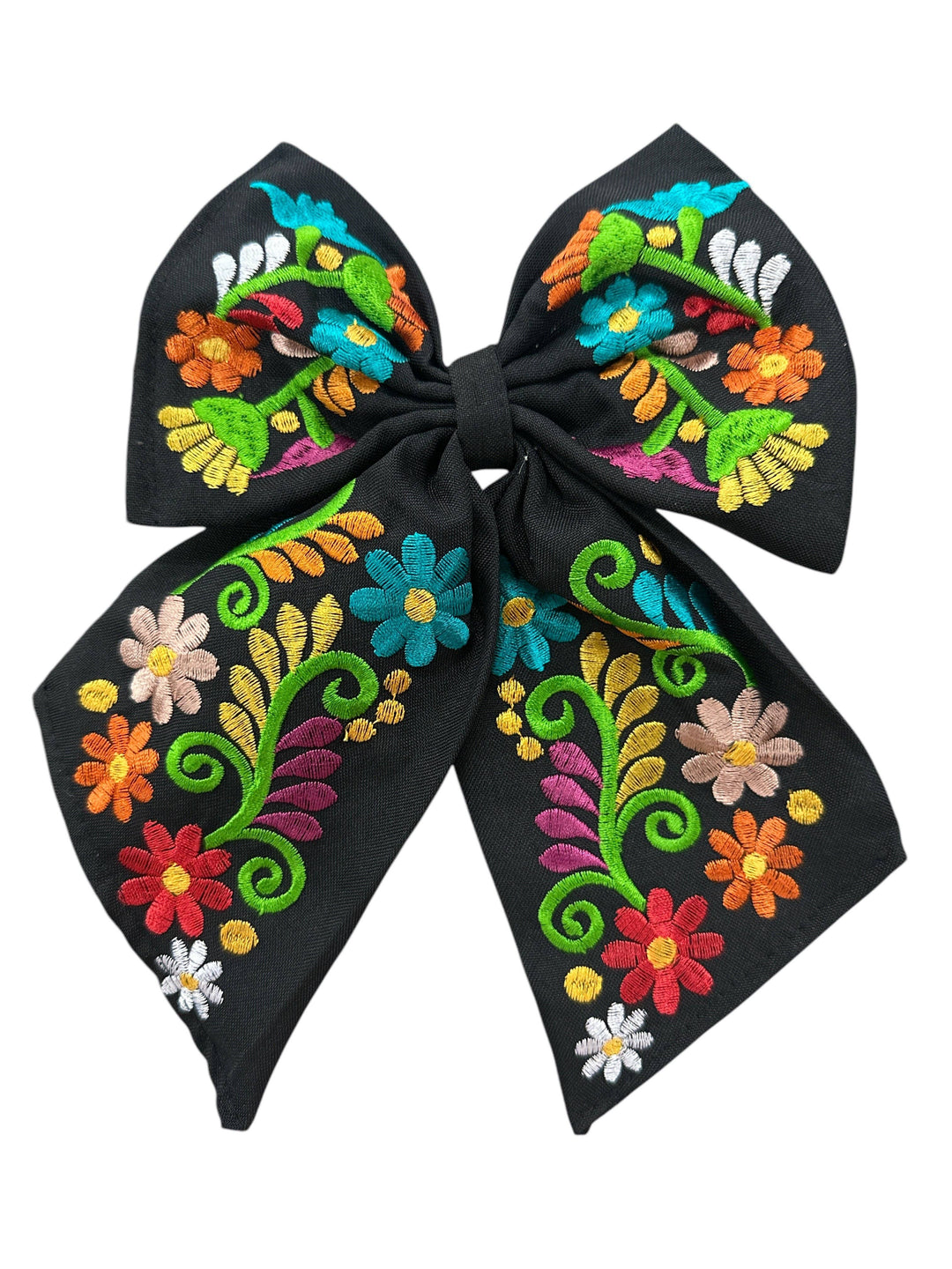 Floral Embroidered Hair Bows: Hot pink