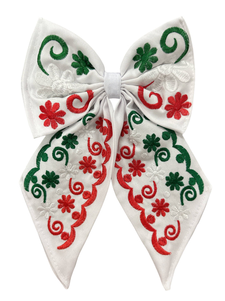 Tricolor Floral Embroidered bow: Black