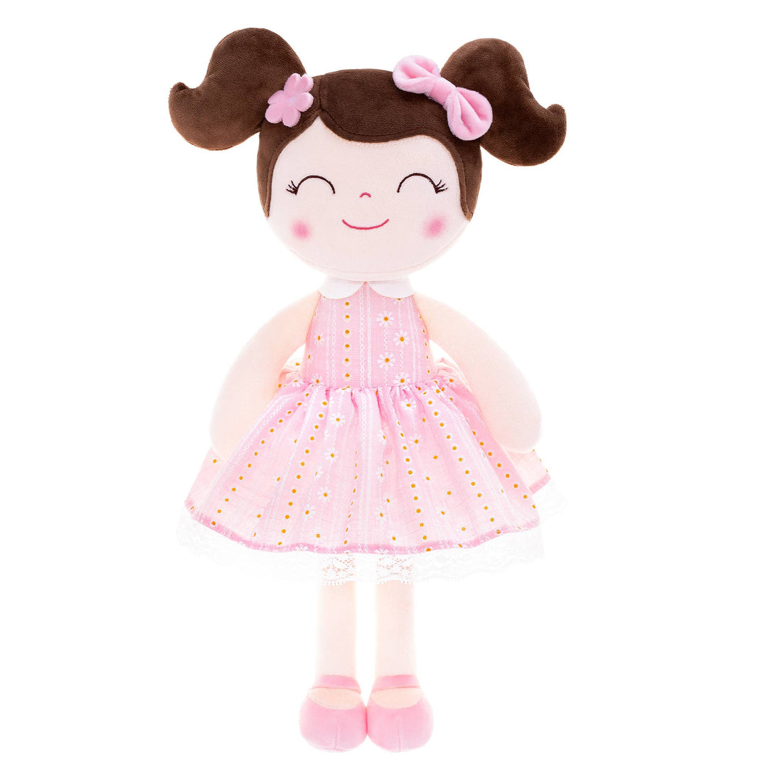 Light Pink Plush Doll With Dark Brown Hair