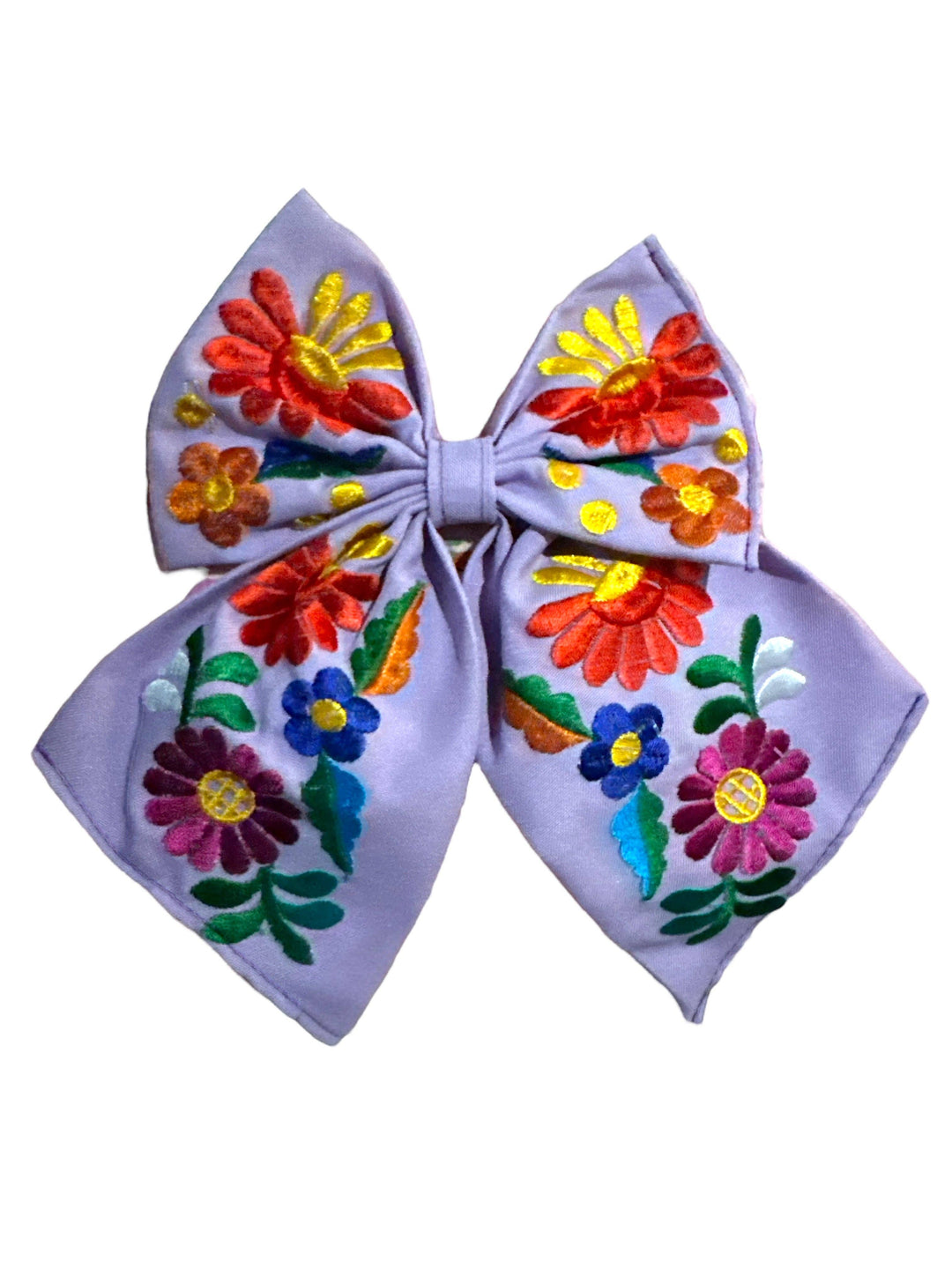 Floral Embroidered Hair Bows: Hot pink