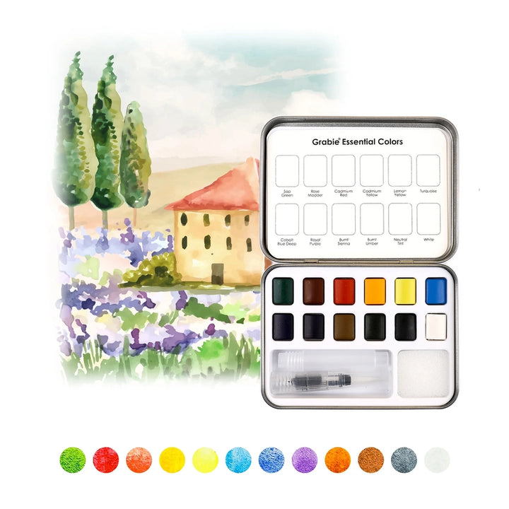 Watercolor Pocket Set Of 12 With Brush - Essential