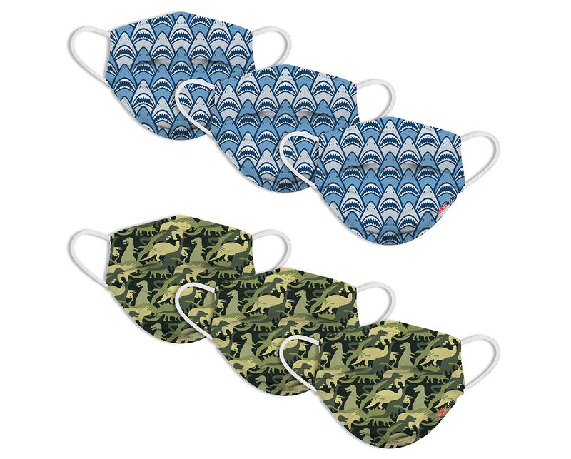 Kid's Disposable Face Mask 6 pack- Dino Camo & Sharks